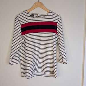 Talbots Striped Knit Top XL Ribbed Nautical Red Blue Color Block Zip Back